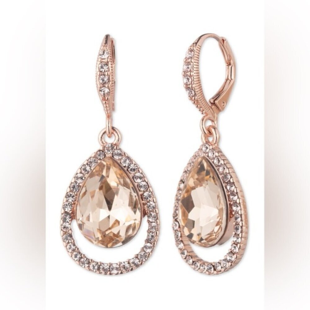 NWT Rose Gold Tone Pink Open Pave Pear Drop Earrings